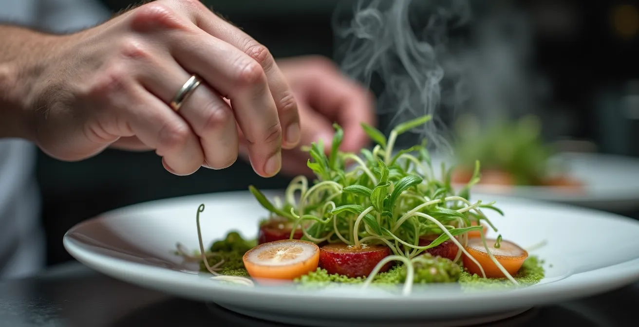 Chef exécutif en pleine action au passe durant le service, maintenant le contact avec la réalité opérationnelle