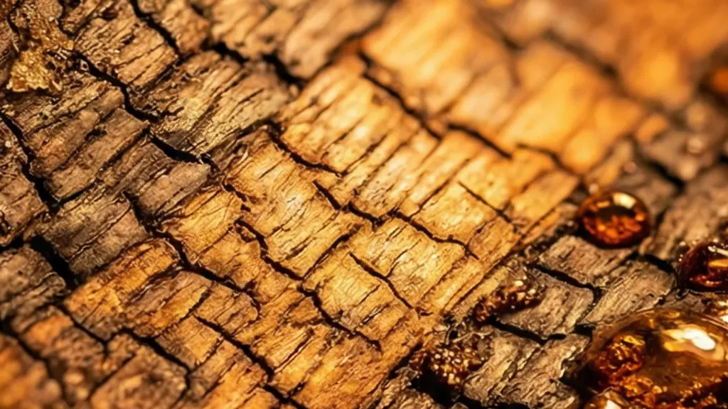 Gros plan sur l'intérieur d'un fût de chêne en cours de chauffe montrant les textures du bois