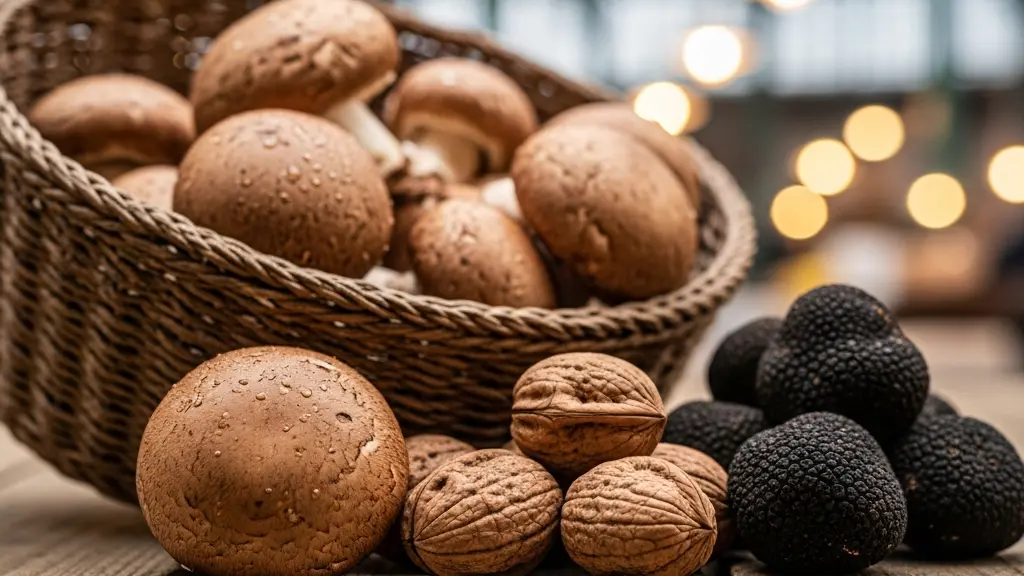 Ambiance animée d'un marché couvert historique en automne avec des étals de produits du terroir