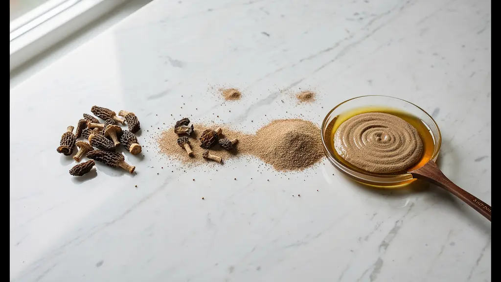 Processus de transformation des chutes de morilles en poudre et beurre composé
