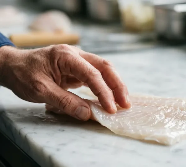 Mains expertes manipulant délicatement un filet de poisson avec précision culinaire