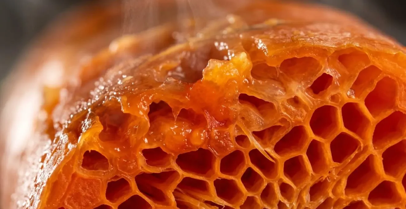Vue microscopique stylisée de cellules végétales libérant le bêta-carotène lors de la cuisson